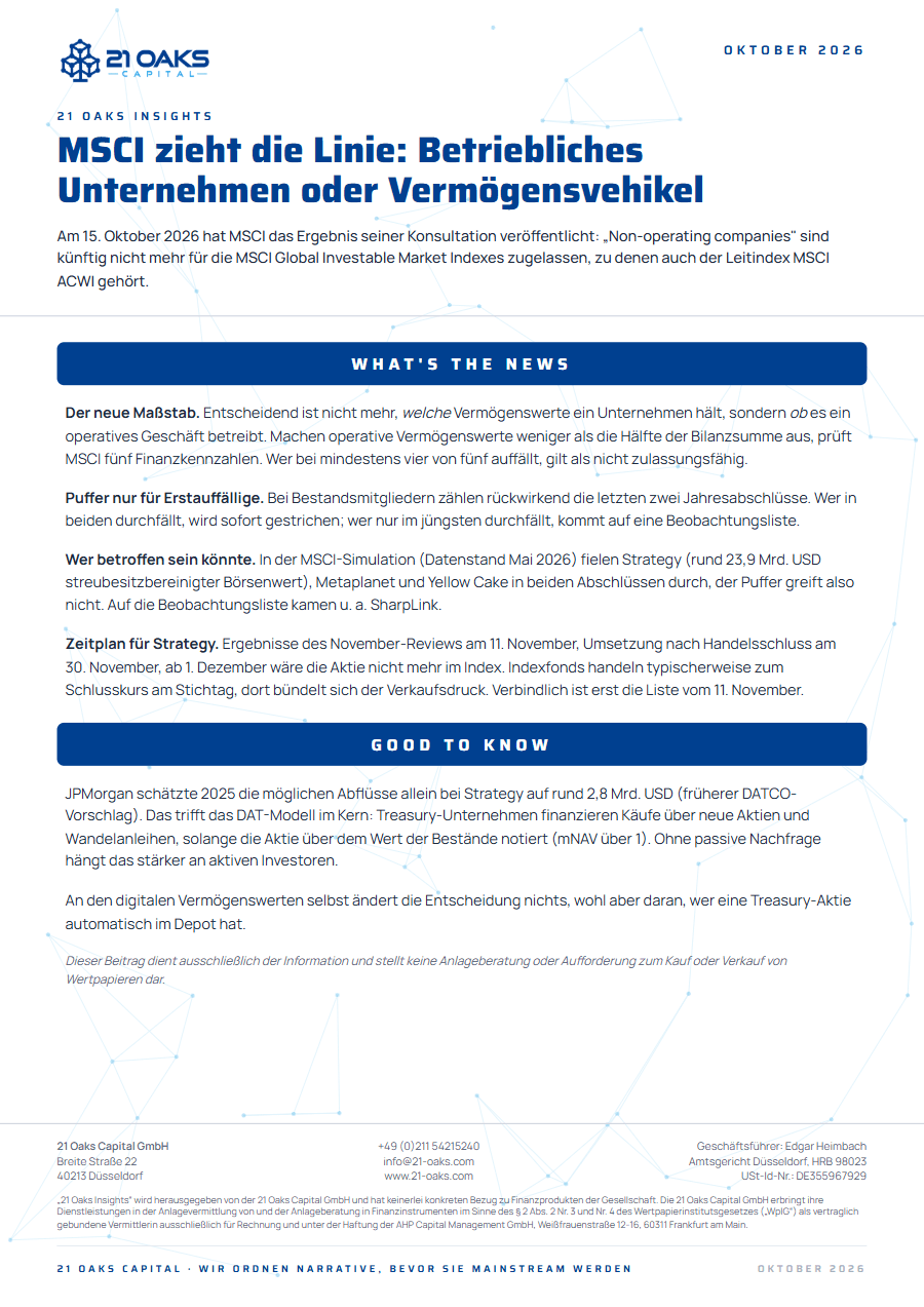 MSCI zieht die Linie: Betriebliches Unternehmen oder Vermögensvehikel
