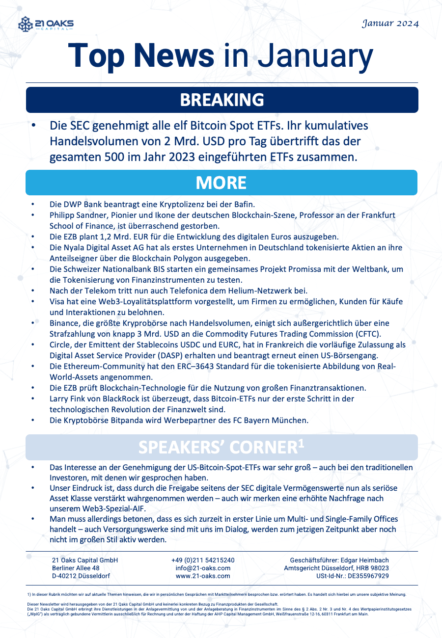 21 Oaks Newsletter — Januar 2024