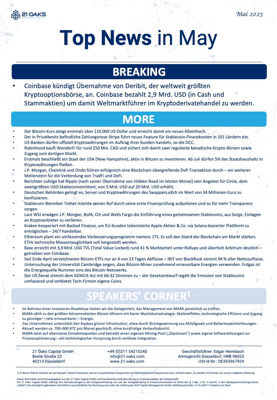 21 Oaks Newsletter — Mai 2025